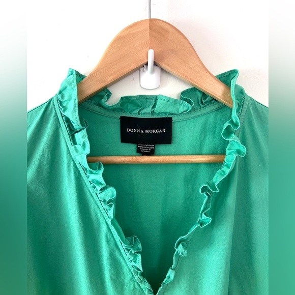 DONNA MORGAN Green Puff Sleeve Boho Midi Dress with Ruffles XS-S - Picture 3 of 8